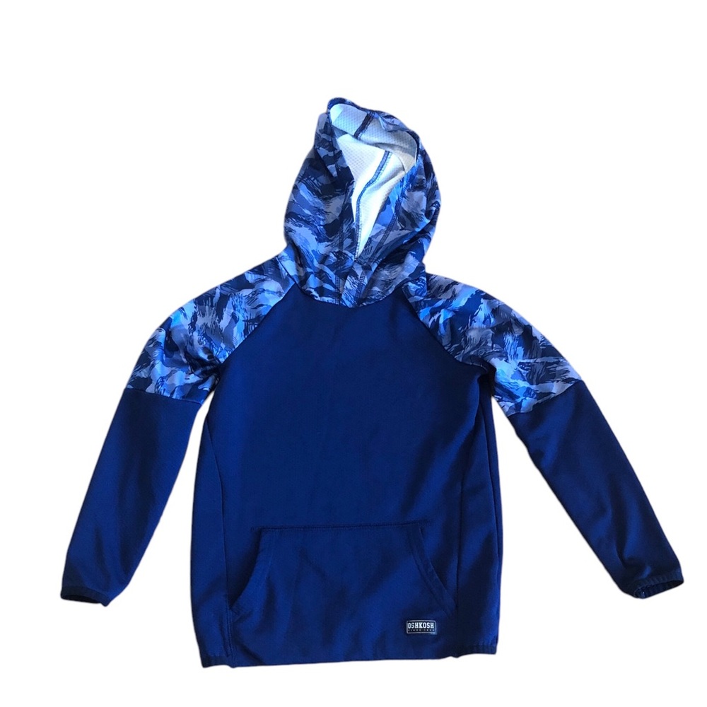 OshKosh B’gosh BOYS KIDS YOUTH BLUE LONG SLEEVE HOODIE W/ CAMO Sleeves & Hoodie